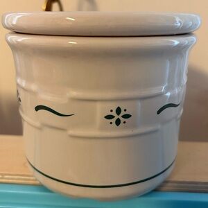 Longaberger One Pint Salt Crock Heritage Green Woven Tradition W/ Lid